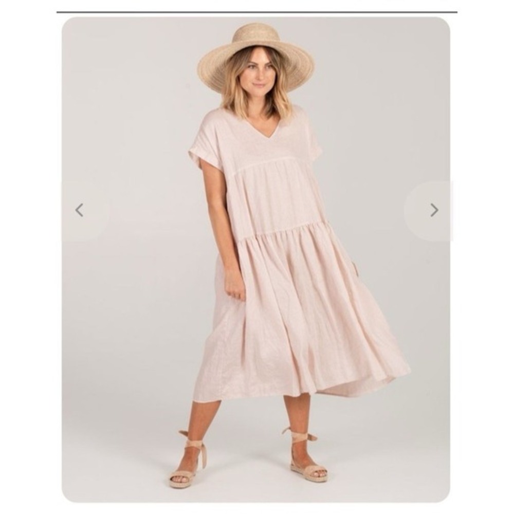 Rylee + Cru Vienna Dress Small Womens Casual Summer Linen Cotton Boho Tan